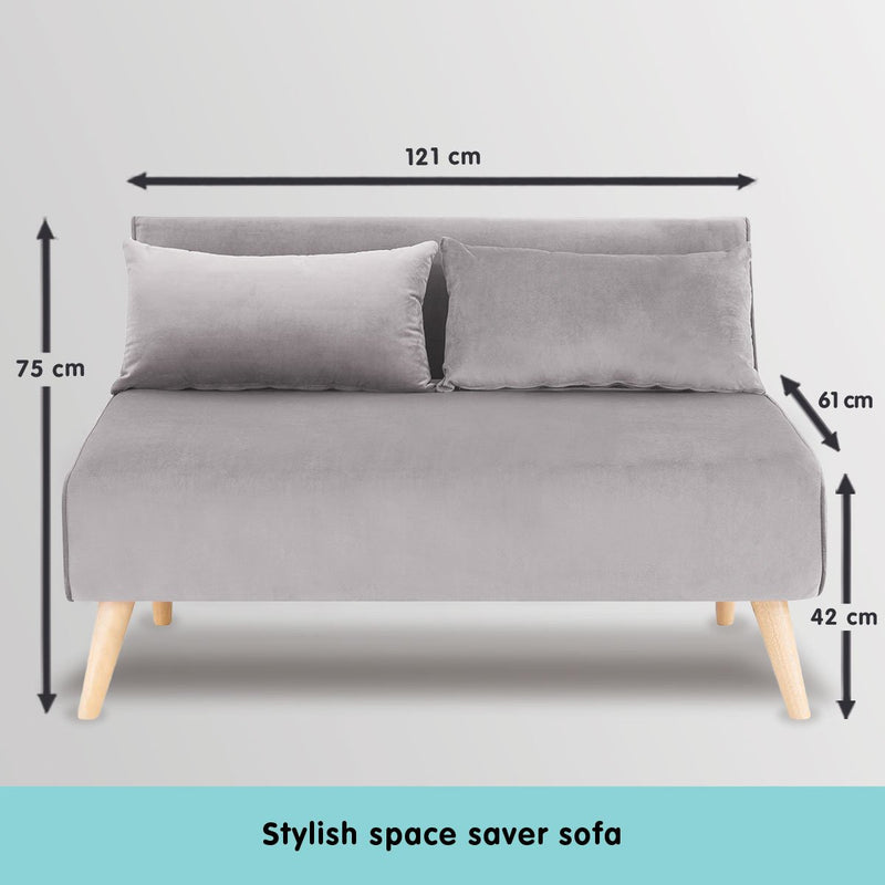 Sarantino 2-Seater Adjustable Sofa Bed Lounge Faux Velvet - Light Grey