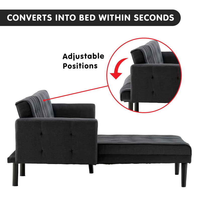 Sarantino 3-Seater Corner Wooden Sofa Bed Lounge Chaise Sofa Black