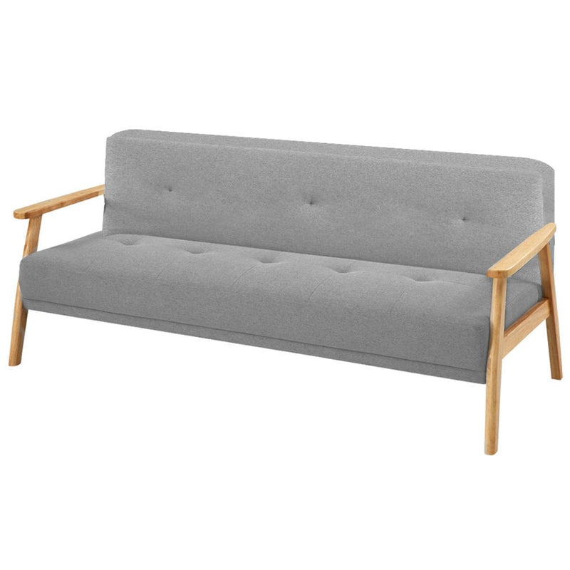 Sarantino 3 Seater Linen Fabric Wood Sofa Bed Lounge Couch Light Grey